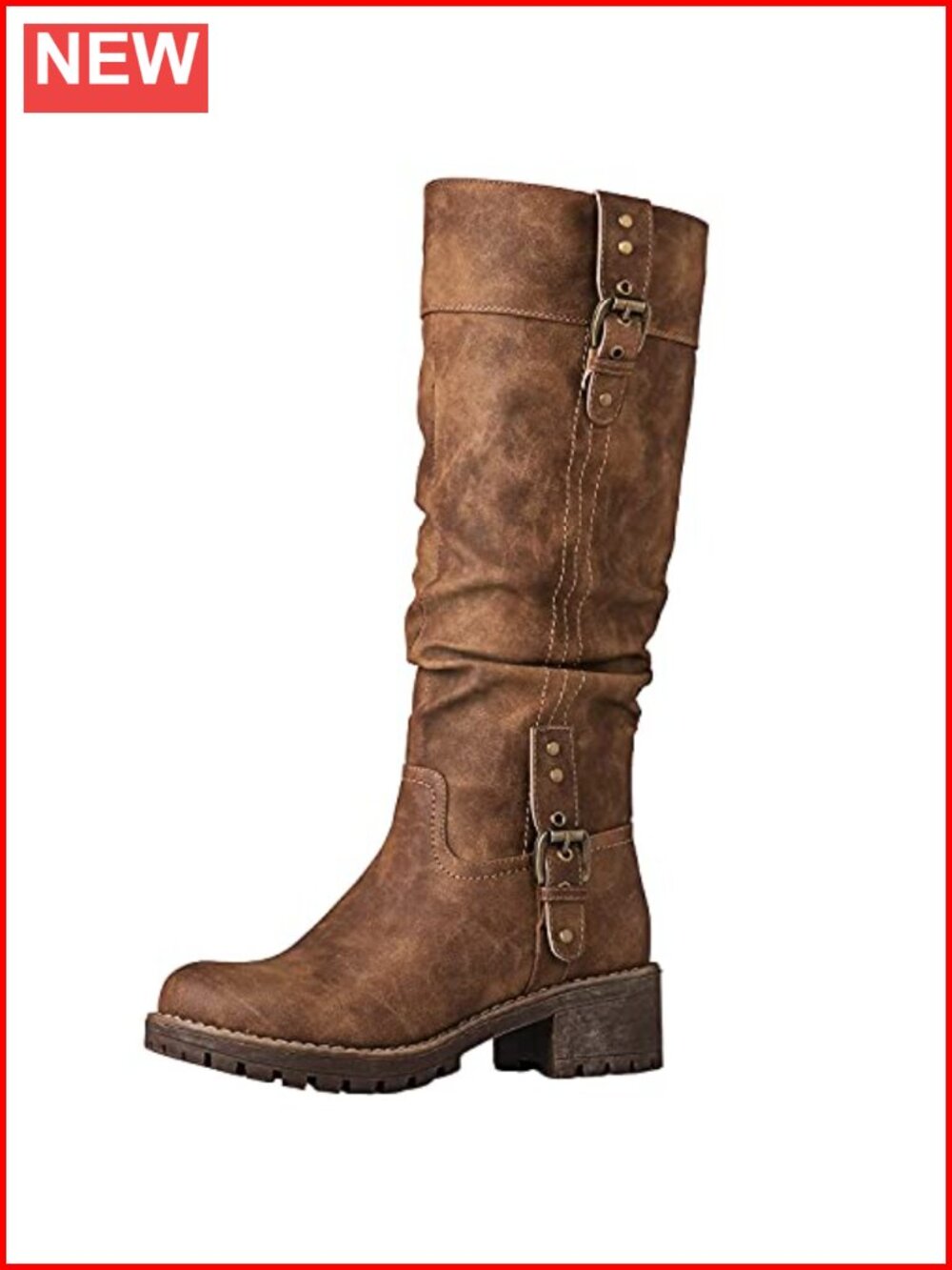 Knee-High Boots Faux Leather Chunky Low Heel Side Zip Women's Casual